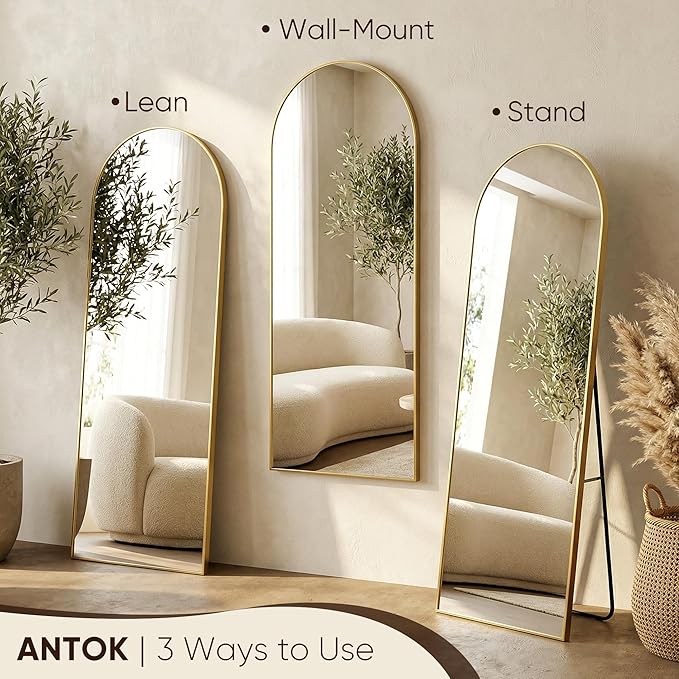 Antok 81" x41” Arched Full Length Floor Mirror, Free Standing/Wall Mount/Leaning