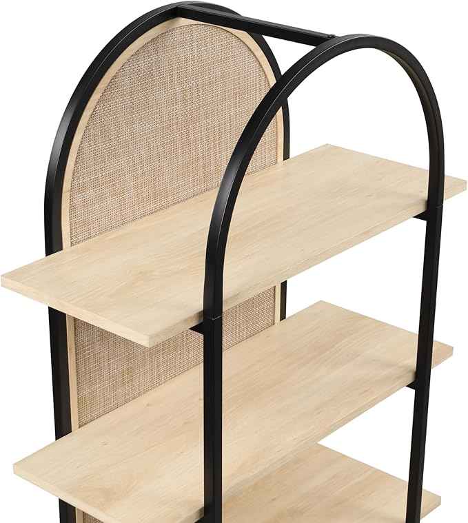 Nathan James Amara Bohemian 5-Shelf Etagere Bookcase, Rattan Open Bookshelf
