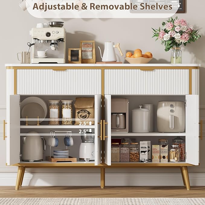 47.2" Buffet Storage Cabinet, Modern Fluted Coffee Bar Station