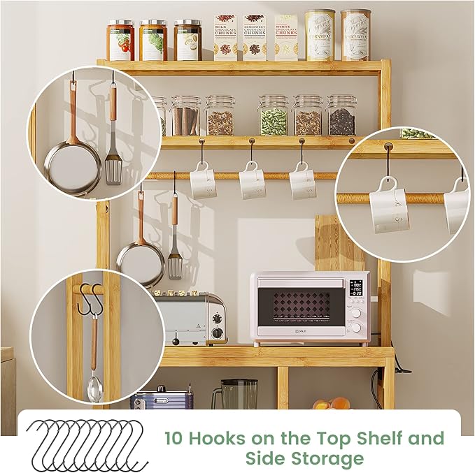 Bakers Rack with Power Outlets, 8-Tier Microwave Stand, Kitchen Utility Storage