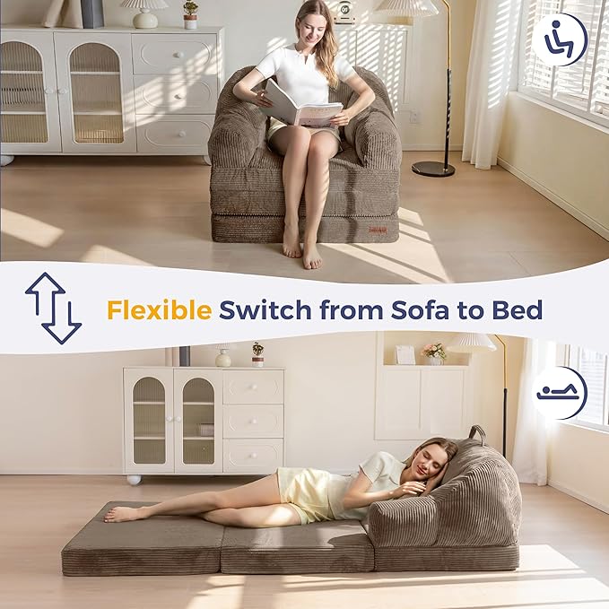 MAXYOYO Folding Sofa Bed with Backrest, Boneless Fold Out Couch Bed with Handle