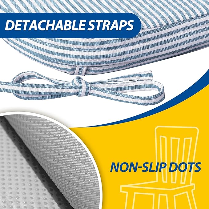 AAAAAcessories D-Shaped Chair Cushions, Machine-Washable Cover, Pinstripe Blue