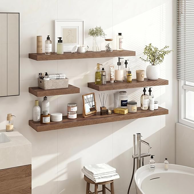 Acovy 72 Inch Floating Shelves, 3D Textured Wood Grain, Wooden Shelves