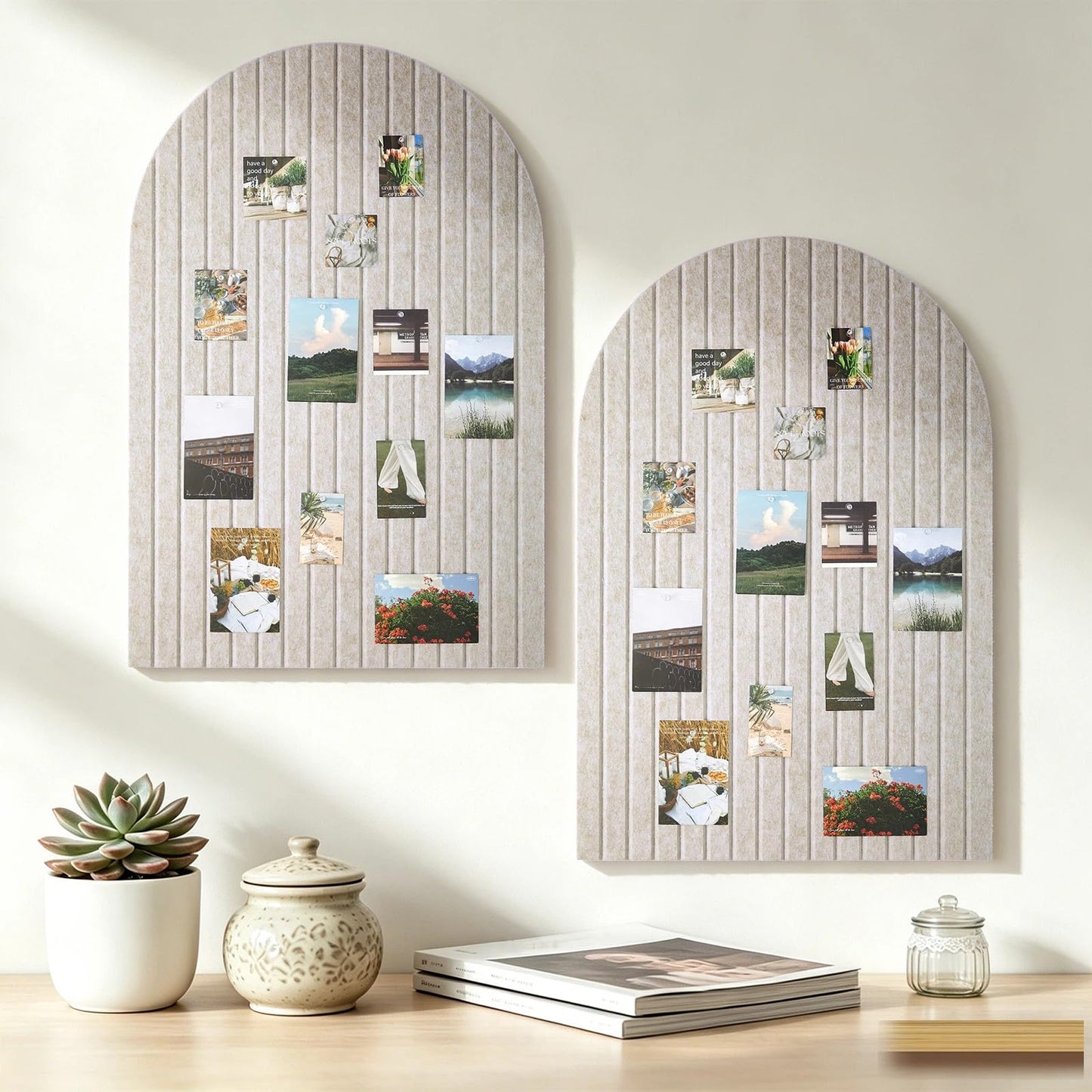 Mindsoft 2 Pcs 35" x 24" Large Integrated Arched Felt Bulletin Board - Foldable Cork Board Alternative - No Assembly Wall Decor for Office, Bedroom & Home Display Photos (Oatmeal)