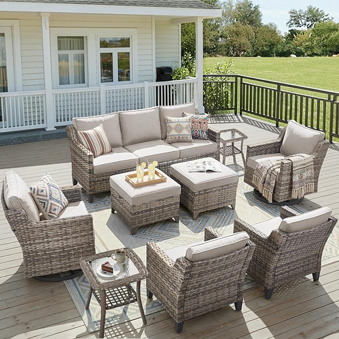 9 Piece Patio Furniture Set-All Weather Outdoor Conversation Sets Sectional Sofa