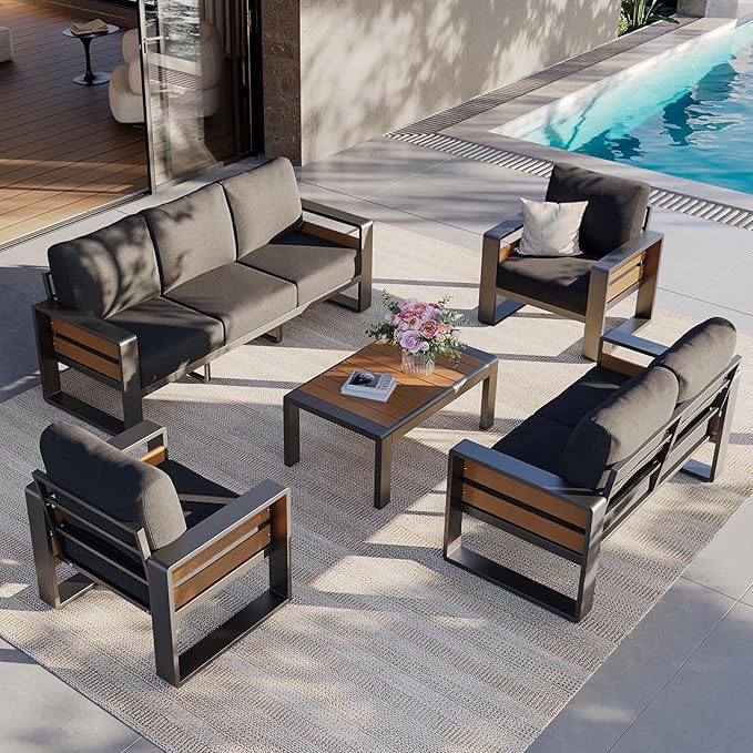Aoxun Aluminum Patio Furniture Set, 7 Seats Luxury Metal Patio Furniture