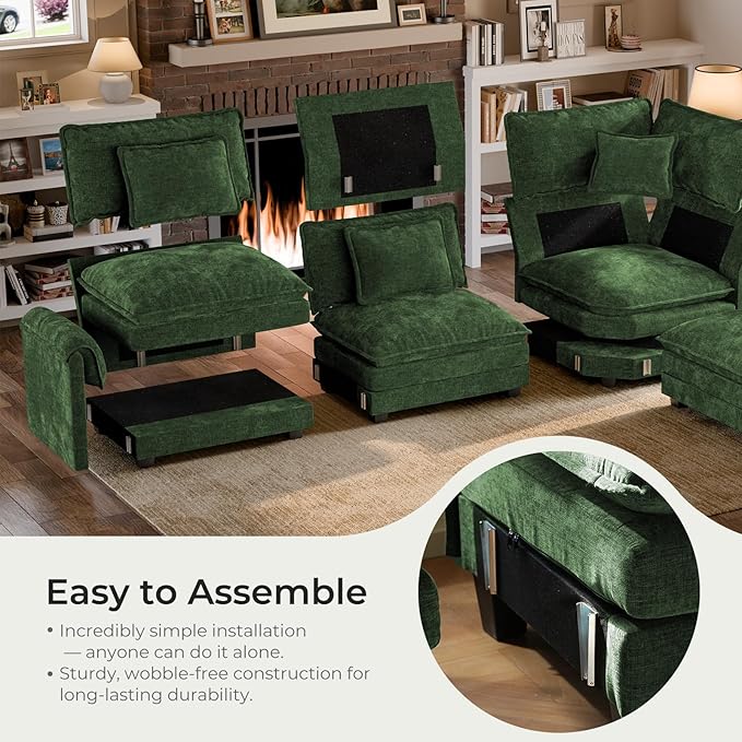 ELUCHANG 114" Oversized V-Shaped Cloud Couch Modular Sectional Sofa