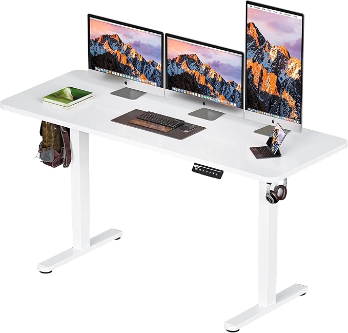 BIZUM Electric Standing Desk 63 x 24 Inch Computer Desk-Gaming Desk White Home