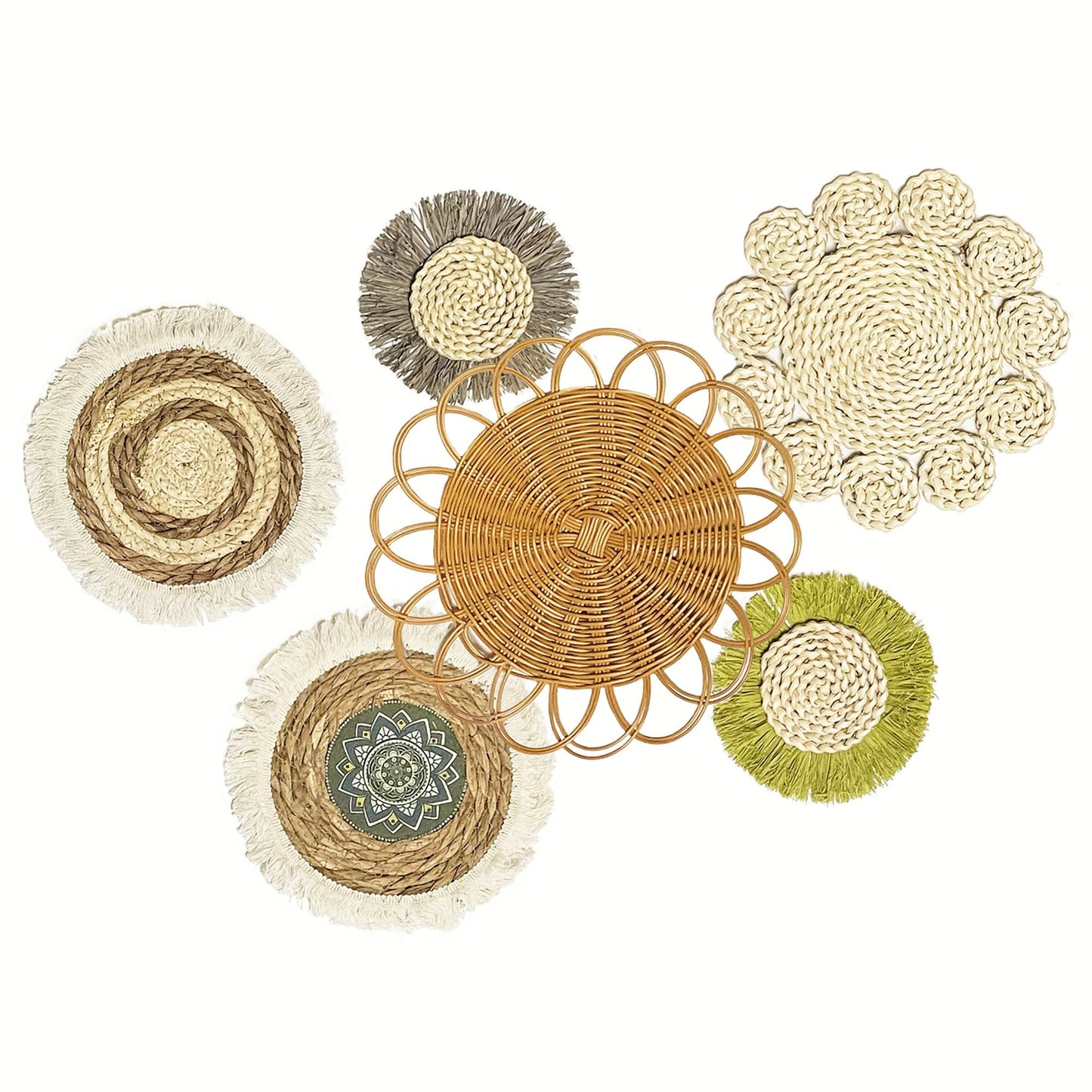 JYSHLCAH 6 Pcs Boho Wall Baskets Decor Rattan Woven Decorations Round Hanging Wall Ornaments for Home Decor