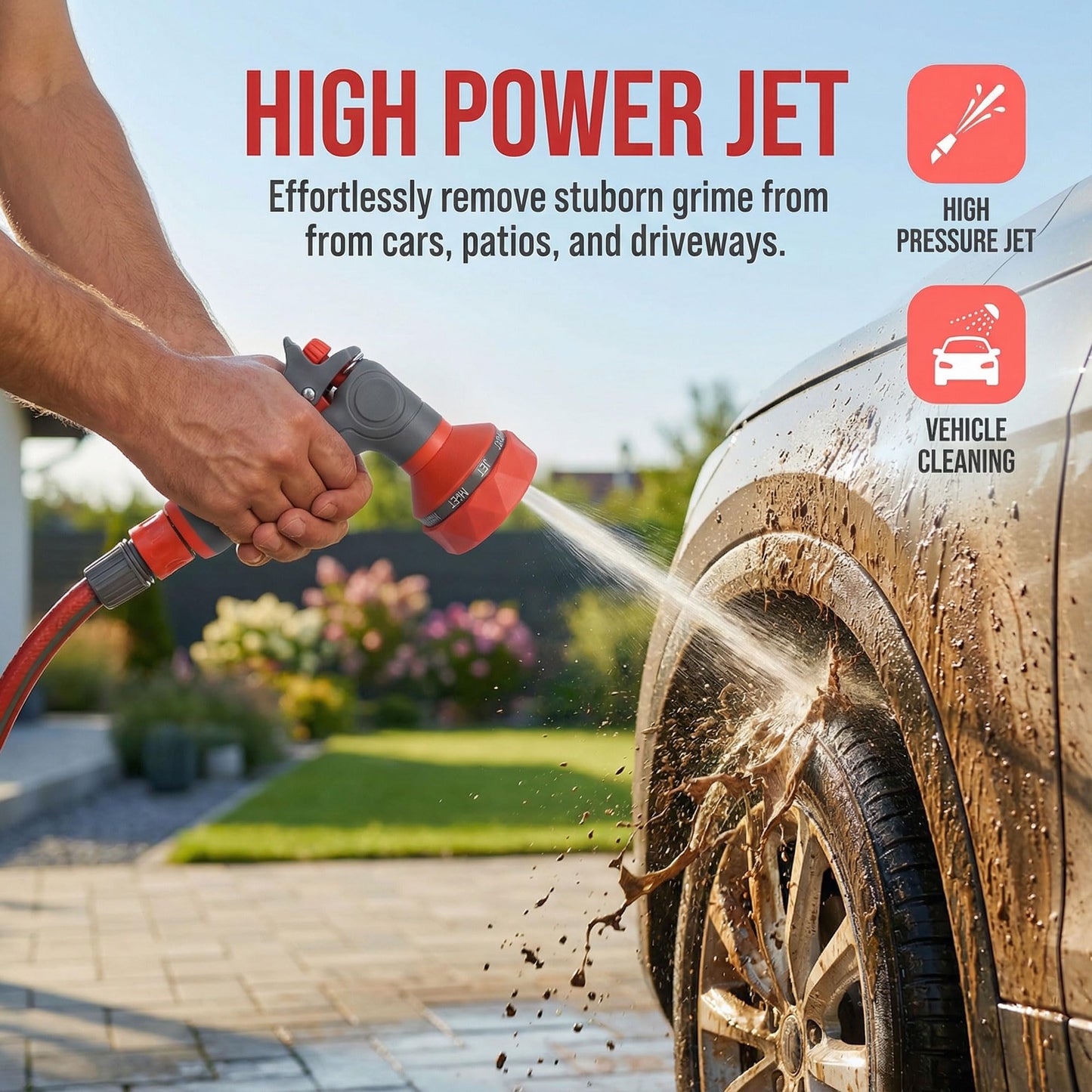 FXFOUCS Garden Hose Nozzle Sprayer-This High Heavy-Duty Spray Nozzle Offer 9 Watering Patterns for Watering Plants,Lawns &Gardens,Washing Cars,Household Cleaning and Showering Pets (Orange-grey)