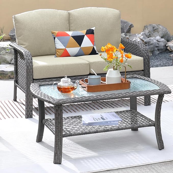ovios 2-Piece Patio Furniture Set, Outdoor Wicker Sofa