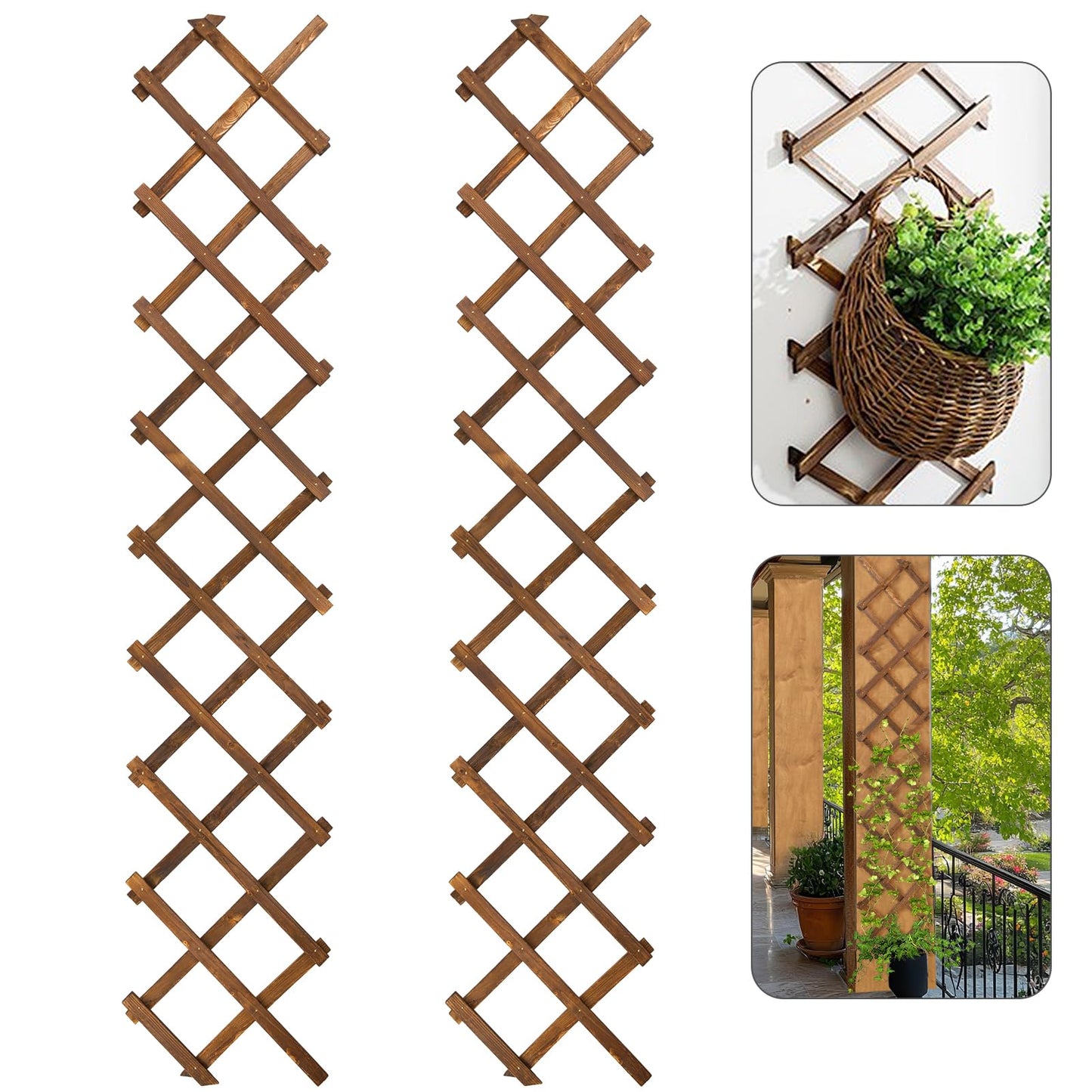 2Packs 13x78in Expandable Wood Wall Trellis for Climbing Plants Outdoor - Lattice Panels for Outside Indoor Balcony Patio Garden, Ideal for Ivy, Vines, Clematis, Roses