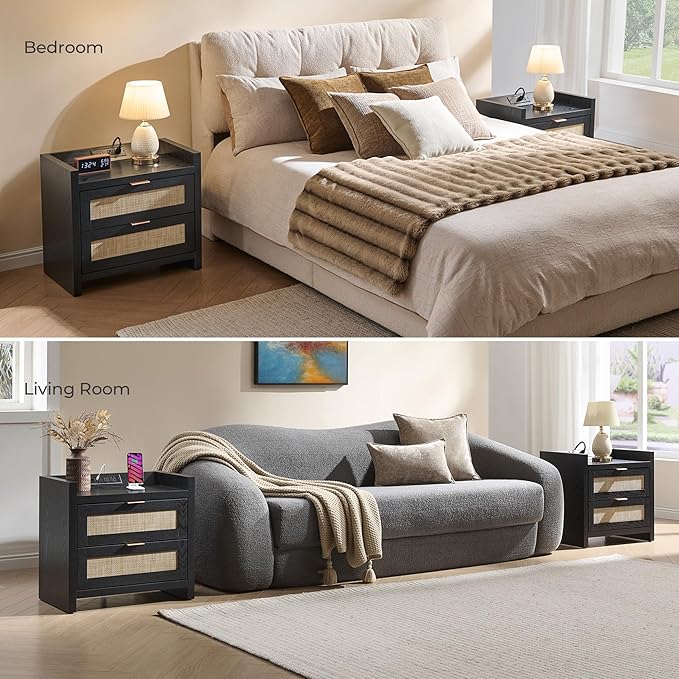 SICOTAS Black Nightstands Set of 2 Bed Side Table