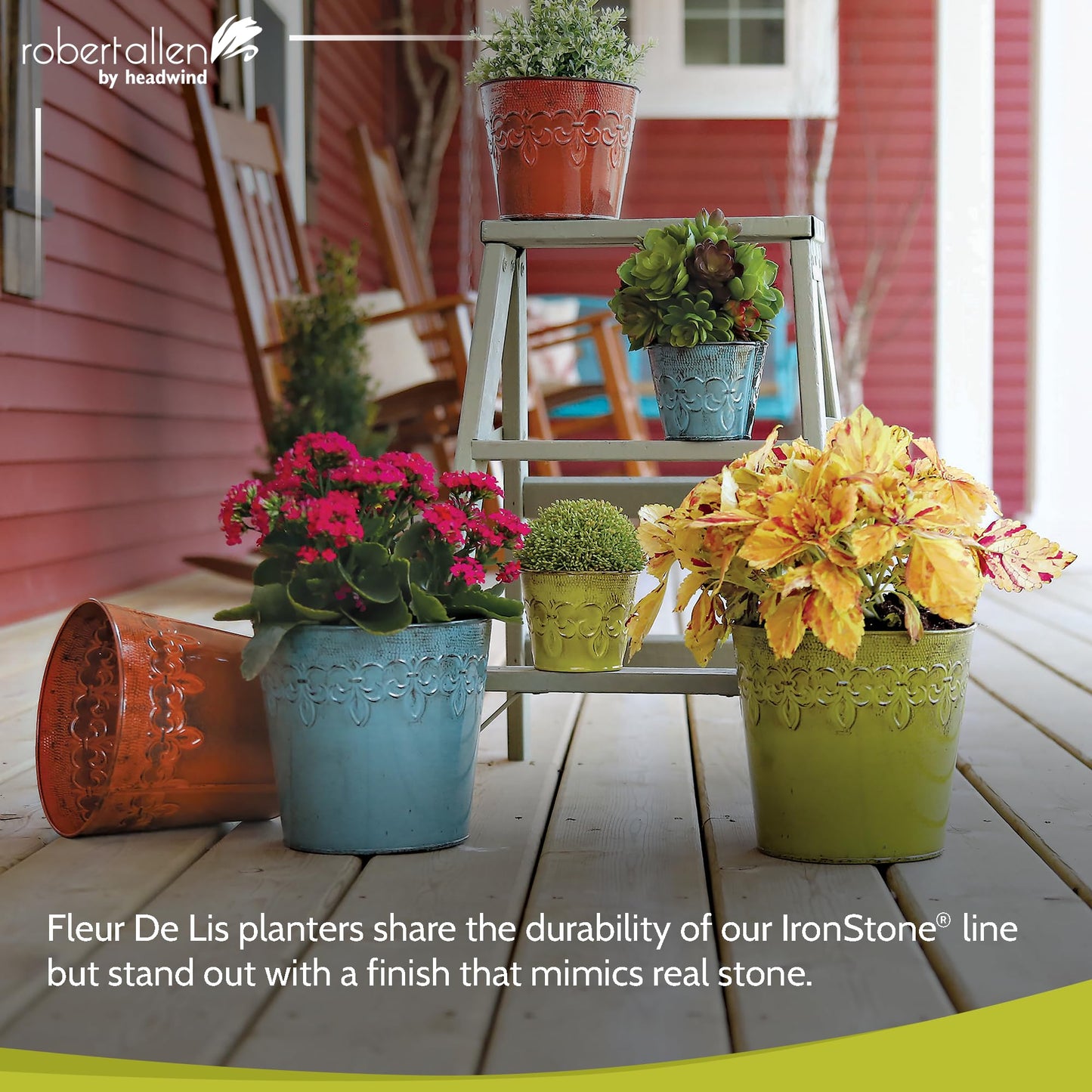 Robert Allen MPT01640 Fluer De Lis Series Metal Flower Pot, 8", Tansy Green 8 inch planter, 10"
