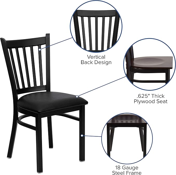 Flash Furniture HERCULES Series Black Vertical Back Metal Restaurant Chair
