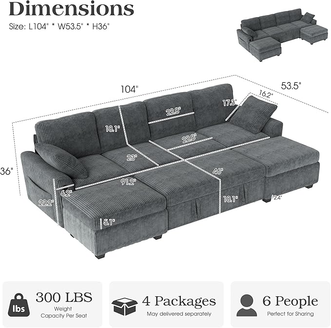 Ihanherry 6-Seater Large Sectional Sofa Bed