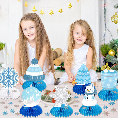 Frozen Winter Wonderland Party Decorations - 12 Pack Winter Themed Snowflake Honeycomb Table Centerpieces and 600pcs Snowflake Confetti for Christmas Holiday Winter Birthday Baby Shower Party Supplies