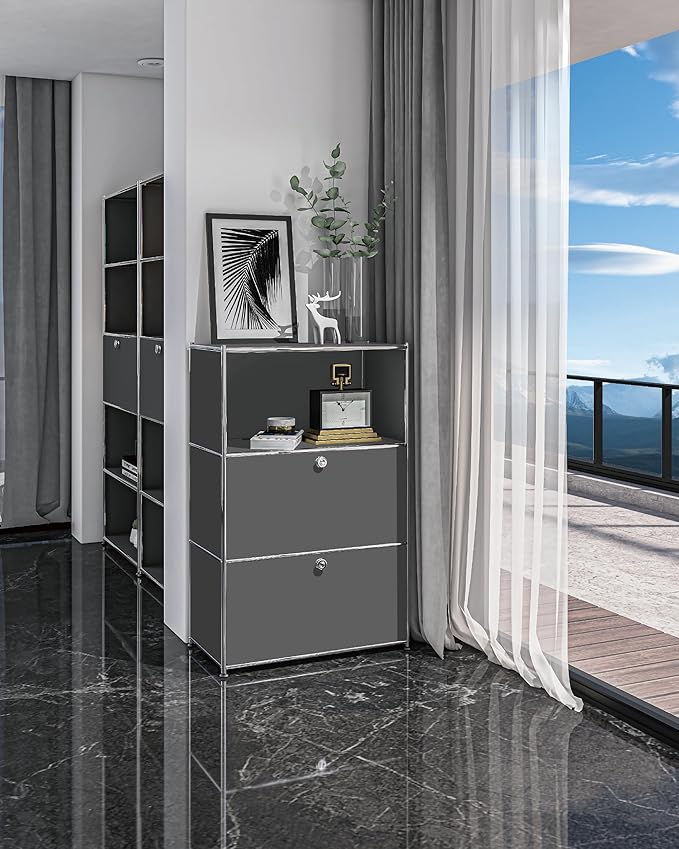 Metal Shelf with 2 Flap Doors, Large Capacity Cabinet, DIY Modern Home
