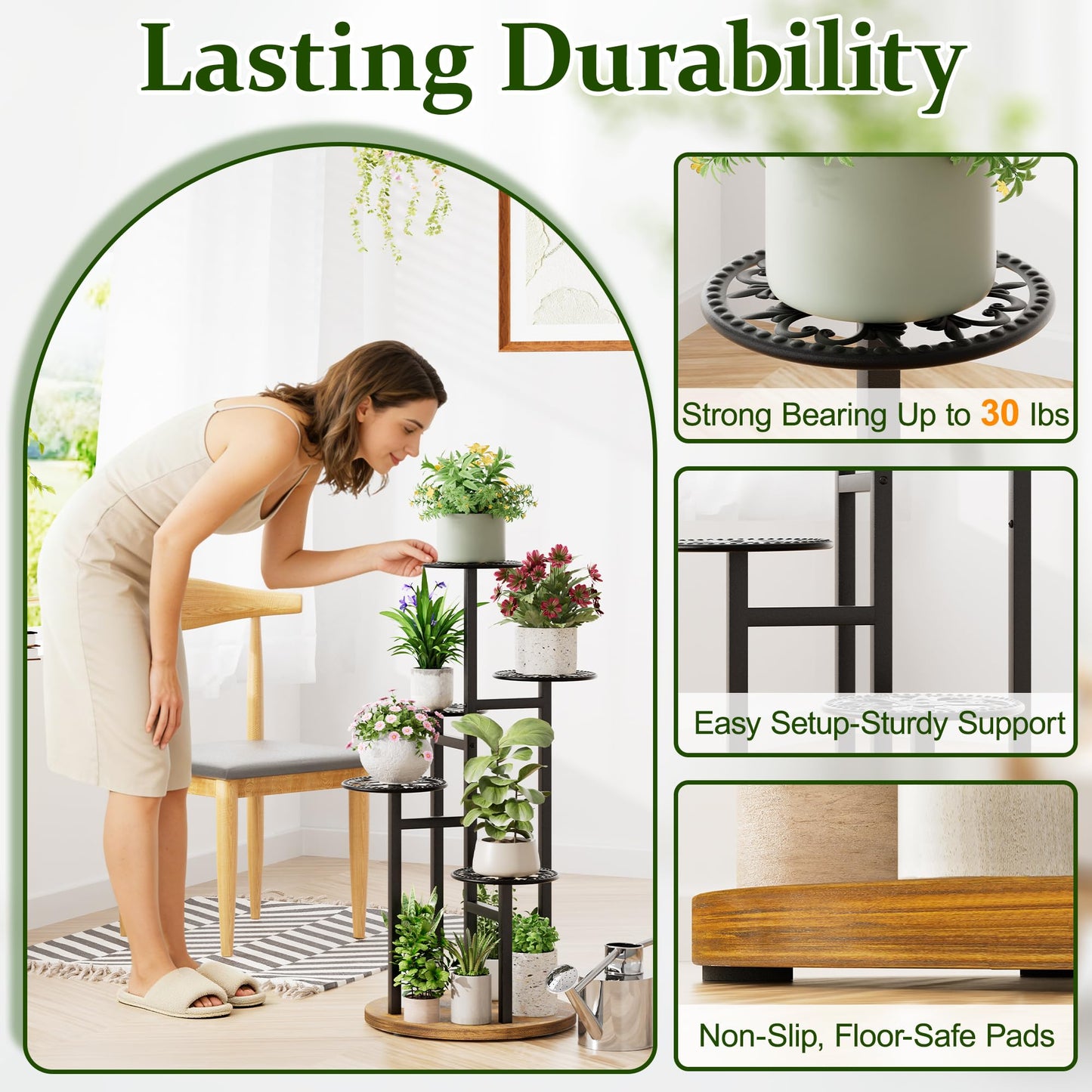 NQW Plant Stand Indoor Outdoor, Corner 5 Tier Metal Plant Shelf Display Rack, Planter Pot Holder Flower Stand Living Room Balcony Garden Patio