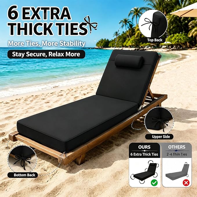 Chaise Lounge Cushion for Outdoor Furniture, Waterproof, Fade-Resistant and