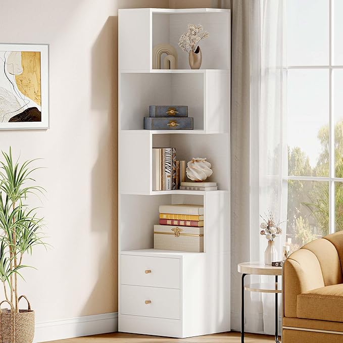 IRONCK Corner Bookshelf, 70.87" Tall Corner Bookcase