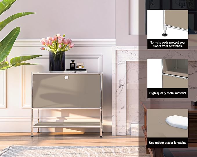 Metal Sidetable with Flap Door, 27.5" Height