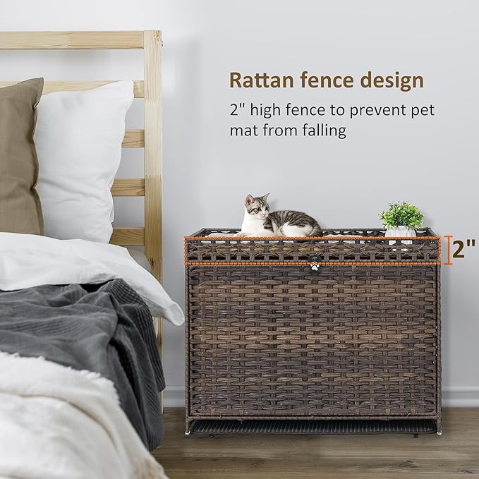 Cat Litter Box Enclosure with Soft Litter Mat; Hidden Cat Washroom Furniture