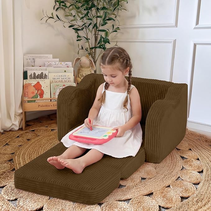 MeMoreCool Toddler Couch, 2-in-1 Corduroy Kids Couch Fold Out to Lounger