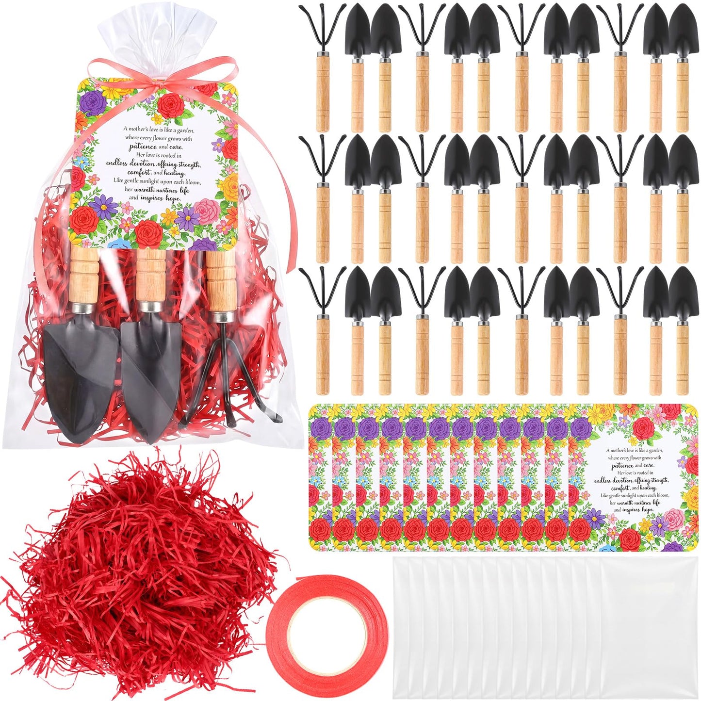 Chumia 12 Set Gardening Gifts Bulk for Women Floral Mini Garden Tools Shovel, Mini Garden Tools, Thank You Cards with Bags for Mother Day Mom Birthday Teacher Christian Party Favors