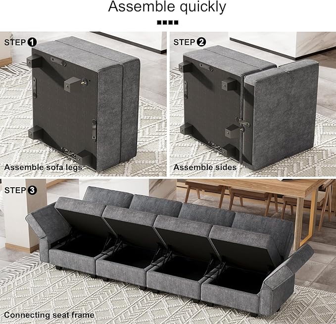 Belffin Fabric Modular Sectional Sofa Storage Ottoman Module Couch Side