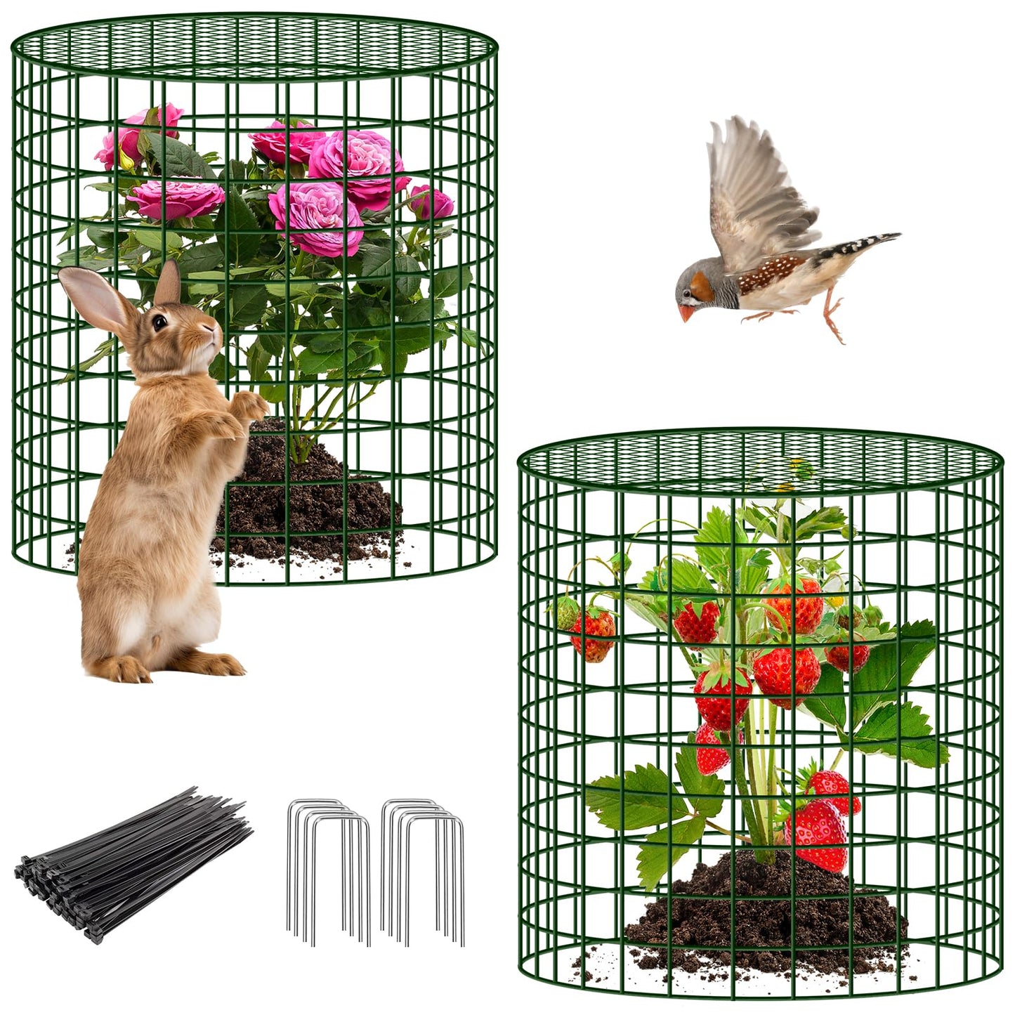 UNIFAMILY 6pcs Plant Protectors from Animals with 2 Round Covers 13 x 11.8IN, Metal Plant Cages for Outdoor Plants, Chicken Wire Cage, Plant Protectors for Keeping Bunny Chicken Squirrels Birds Out