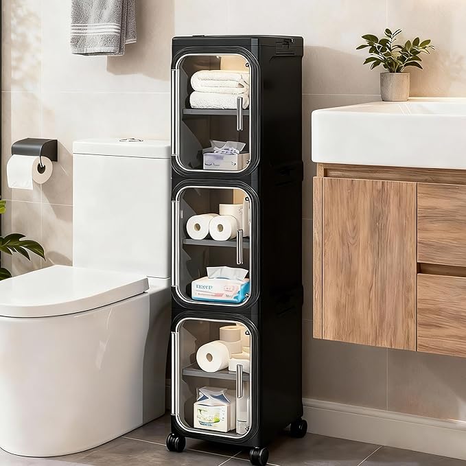 3-Tier Tall Narrow Storage Cabinet, Slim Bathroom Storage Cabinet