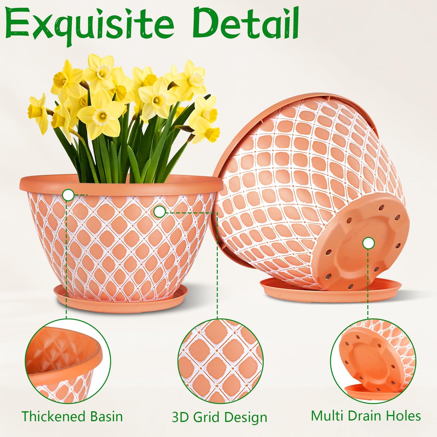 Nooulap 6 Pack 8 Inch Plant Pot, Flower Pots for Indoor Outdoor, Durable Decorative Planters for House Garden Plants Herbs Flowers Succulents