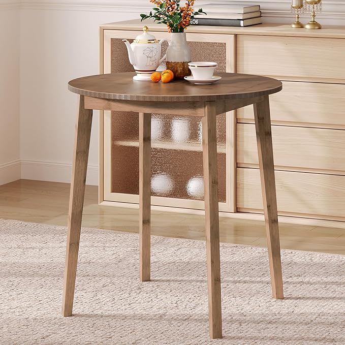 HOOBRO Bamboo Dining Table, Round Dining Table