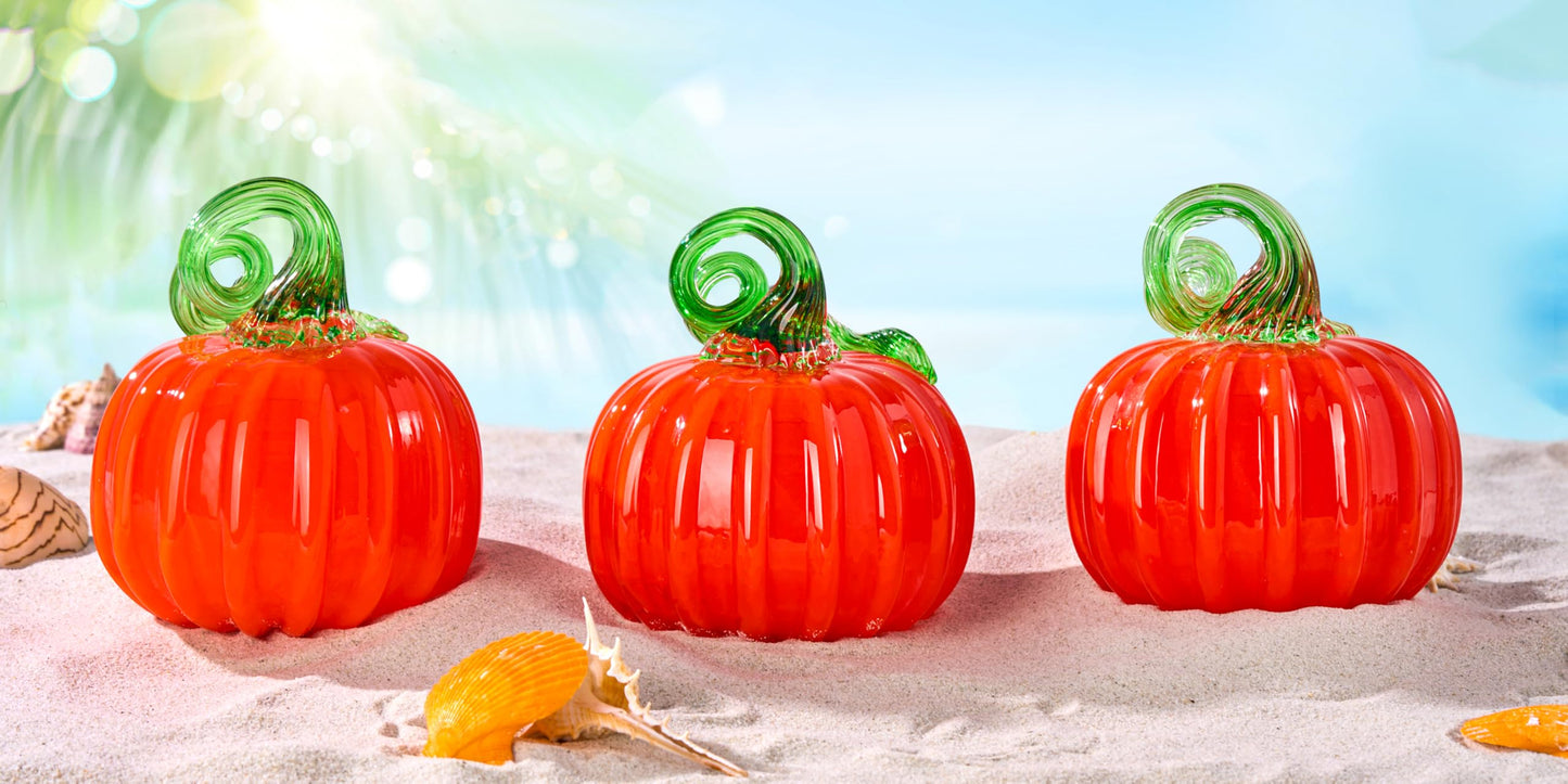 Hand Blown Art Glass Pumpkin Collectible Figurines, Glass Pumpkin Paperweight, Thanksgiving Halloween Gifts Decor, Home Decoration, Office Decoration. (Orange)