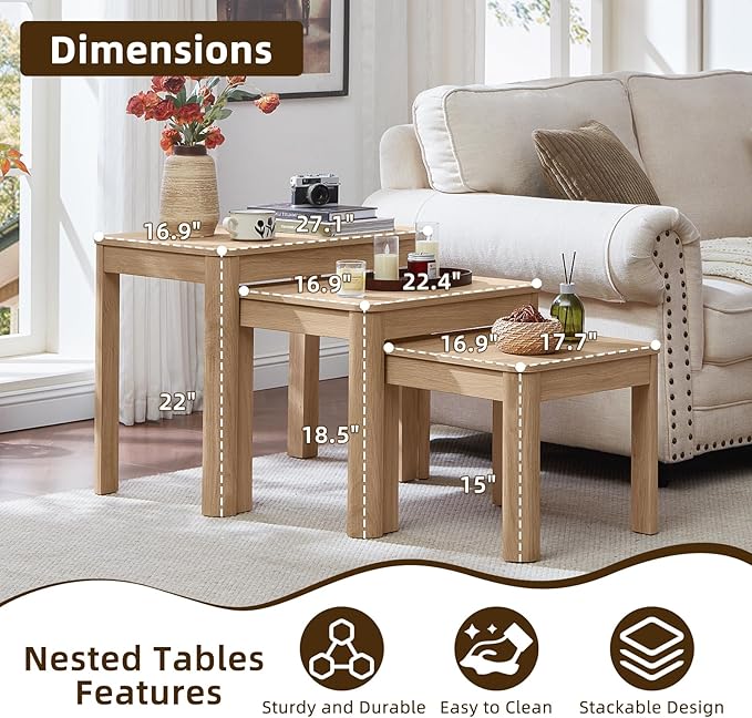 Joaxswe Farmhouse Nesting Tables Set of 3, Nesting Side Tables