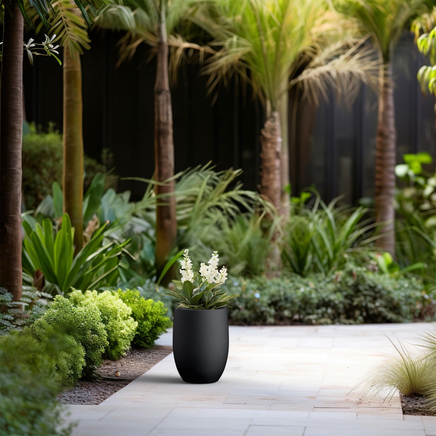 Kante 11.8 Inch Tall Concrete Planter, Large Indoor Outdoor Plant Pot with Drainage, Smooth Black Finish with Painted Interior, Ideal for Porch, Home, Garden, Patio