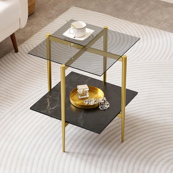 LumFurn Glass End Table, Mid-Century Modern Design Sofa Table,