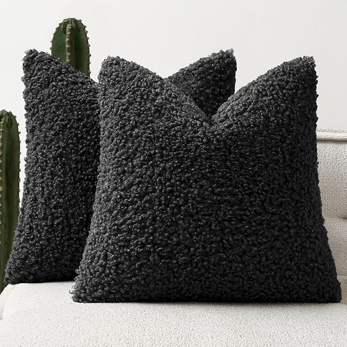 Faux Fur Throw Pillow Covers 20x20 Inch Set of 2 Boucle Neutral Decorative