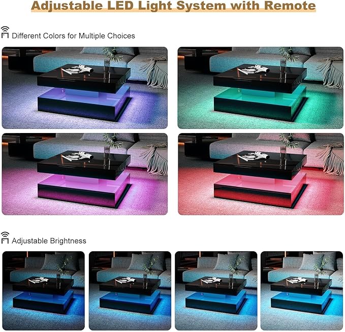 HedoAjim Black LED Coffee Table