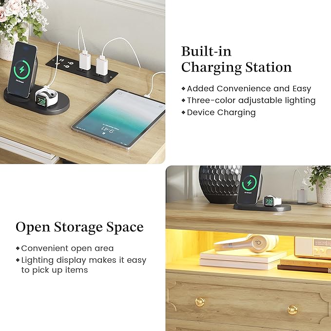 FREDEES 28'' Large Nightstands Set of 2, Smart Bedside Tables
