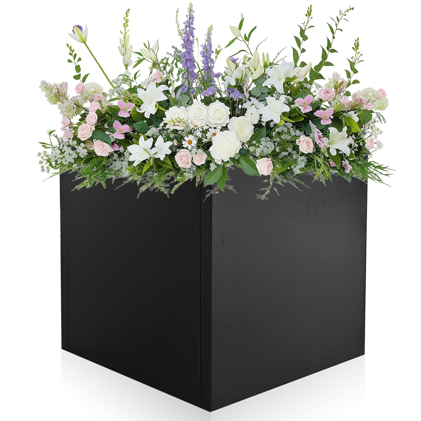 Fsehyue Metal Planter Box 16" x 16" x 16" Large Square Planter Heavy Duty Galvanized Steel Tall Plant Boxes with Insert Shelf and Drainage Holes for Outdoor Patio Yard Garden Porch Terrace