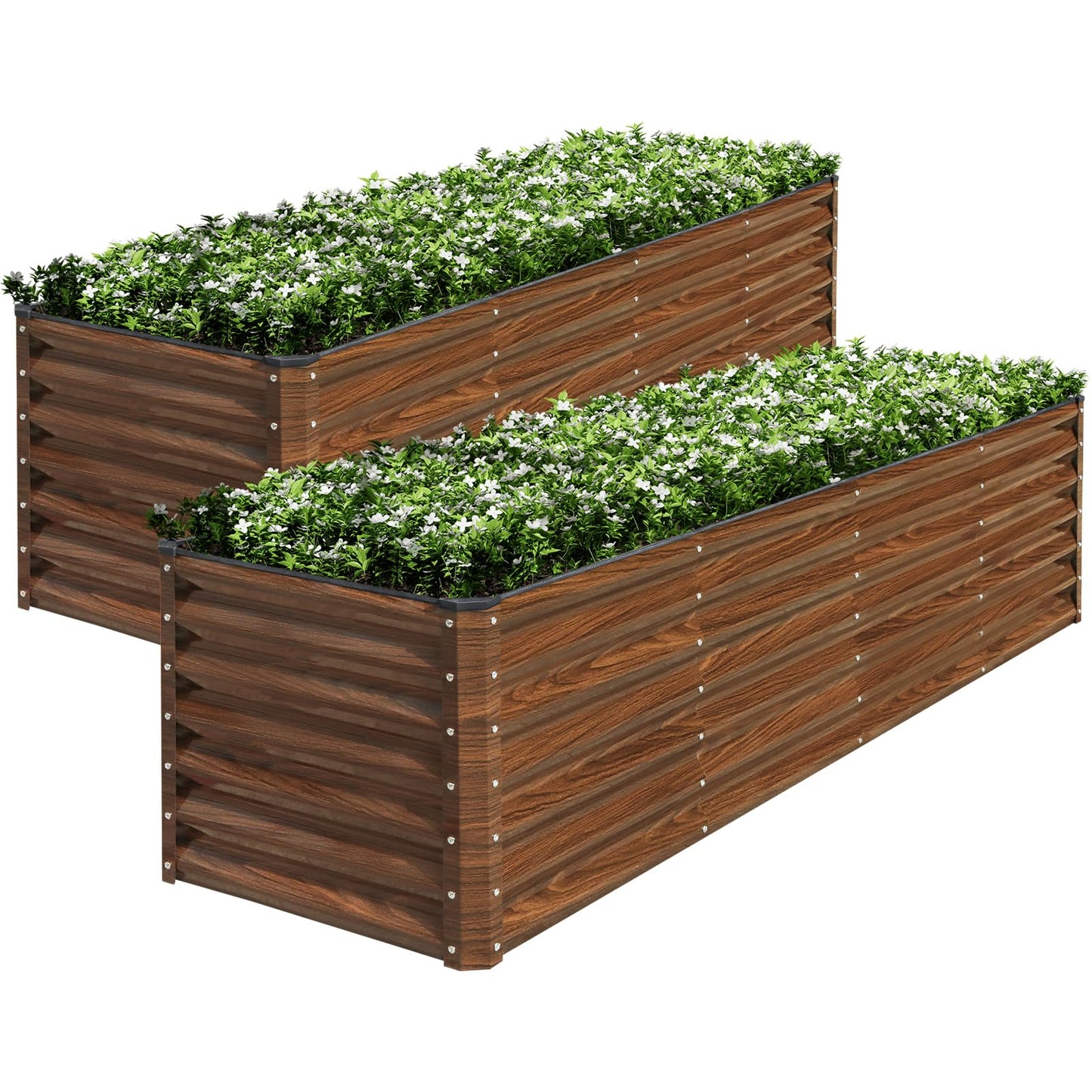 SnugNiture 2-Pack 8x2x2FT Galvanized Raised Garden Bed Kit, Metal Planter Box for Planting Plants Vegetables, Brown