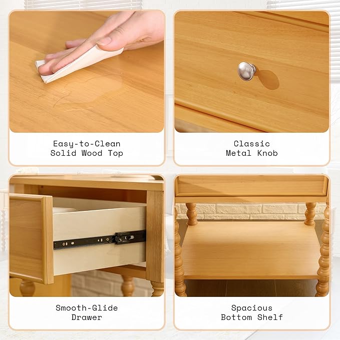 AMERLIFE 24" Wood Nightstand Set of 2, Vintage Bedside Table