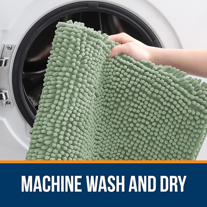 OLANLY Large Bathroom Rugs 70x46, Extra Soft Absorbent Chenille Bath Rugs, Rubber Backing Quick Dry, Machine Washable Bath Mats for Bathroom Floor, Tub and Shower, Home Decor Accessories, Sage Green