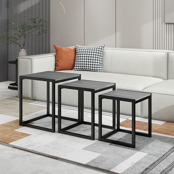 Nesting Table Set of 3 Side Tables, Modern Coffee Table Stacking End Table