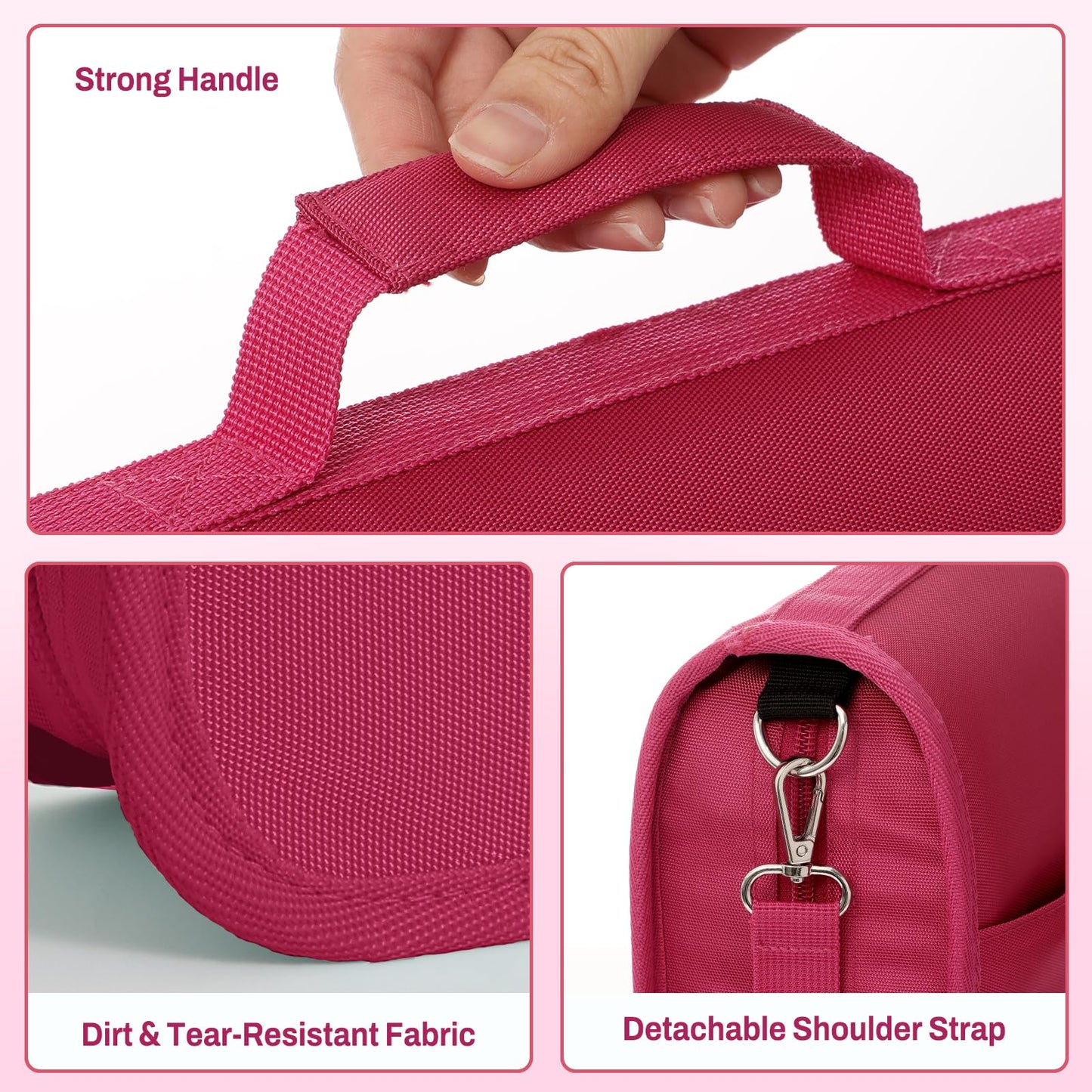 SUNEE Zipper Binder 3 Ring, 3 Inch O-Ring with Handle and Shoulder Strap, 600-Sheet Capacity, 5-Tab Expanding File Folder, Multi-Pockets for Middle School Organizer Binder with Zipper, Berry Pink