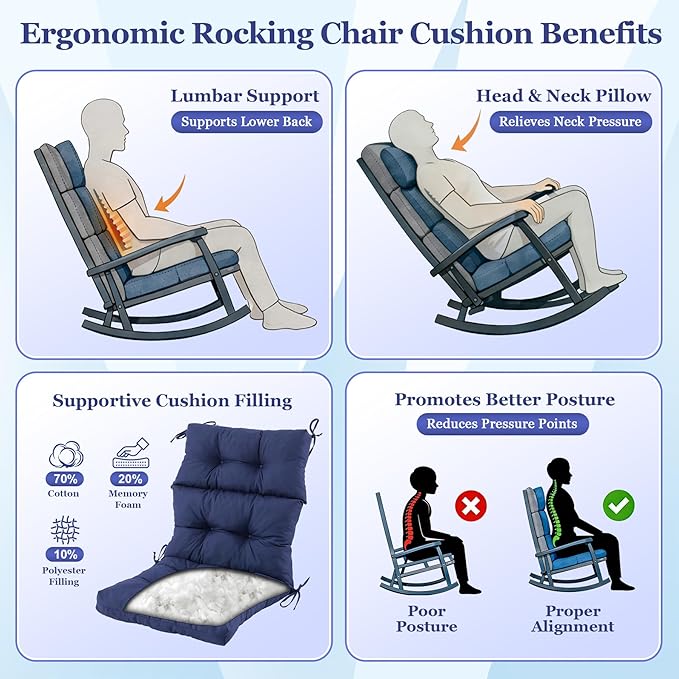 Rocking Chair Cushion, Waterproof and Fade-Resistant Adirondack Rocker Cushions