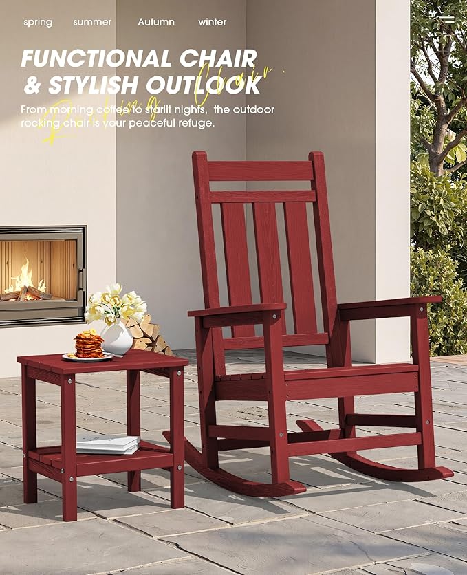KINGYES Oversized Outdoor Rocking Chair Set of 2, All-Weather Patio Rocking