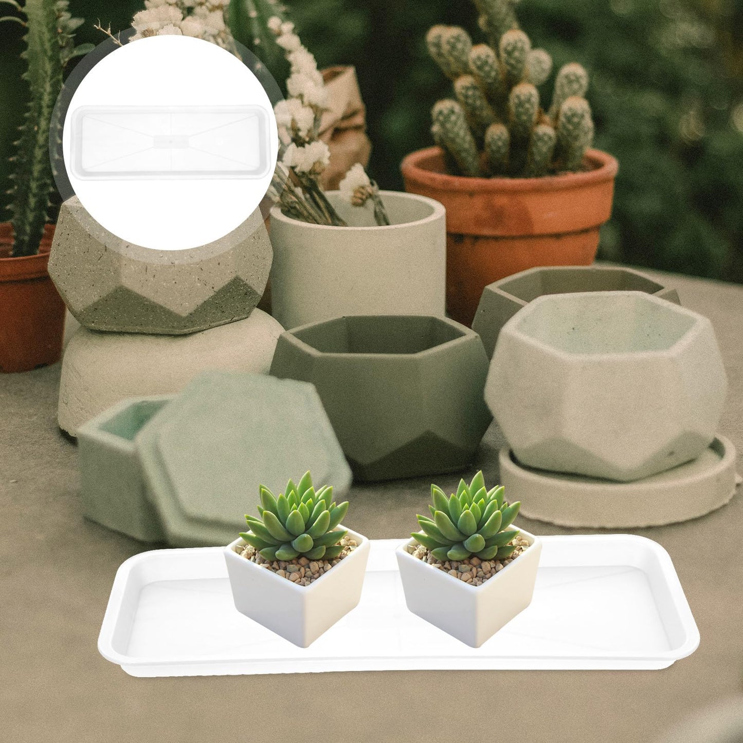 Yardwe 10Pcs Rectangular Plant Tray, Plastic Flower Pot Saucer, Reusable Bonsai Pot Tray, Ideal for Indoor and Outdoor Plants, Prevents Overwatering, Easy to Clean, 15.66 X 5.90 Inch, White